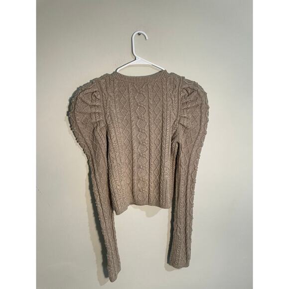 Something Navy Charlie Puff Sleeve Cable Knit Cardigan in Oatmeal Color - Picture 9 of 12